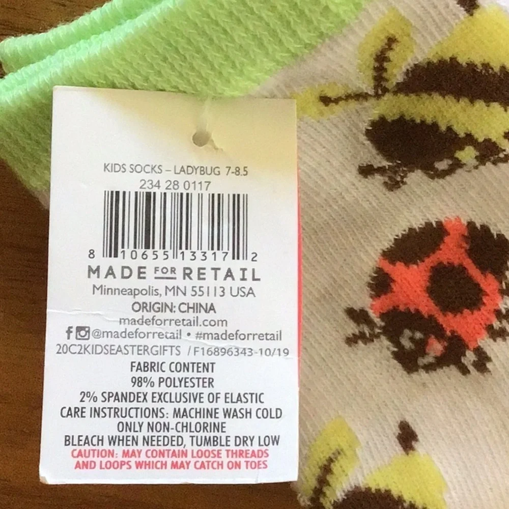 Fun Ladybug and Bee Nature-Inspired Crew Socks - NWT